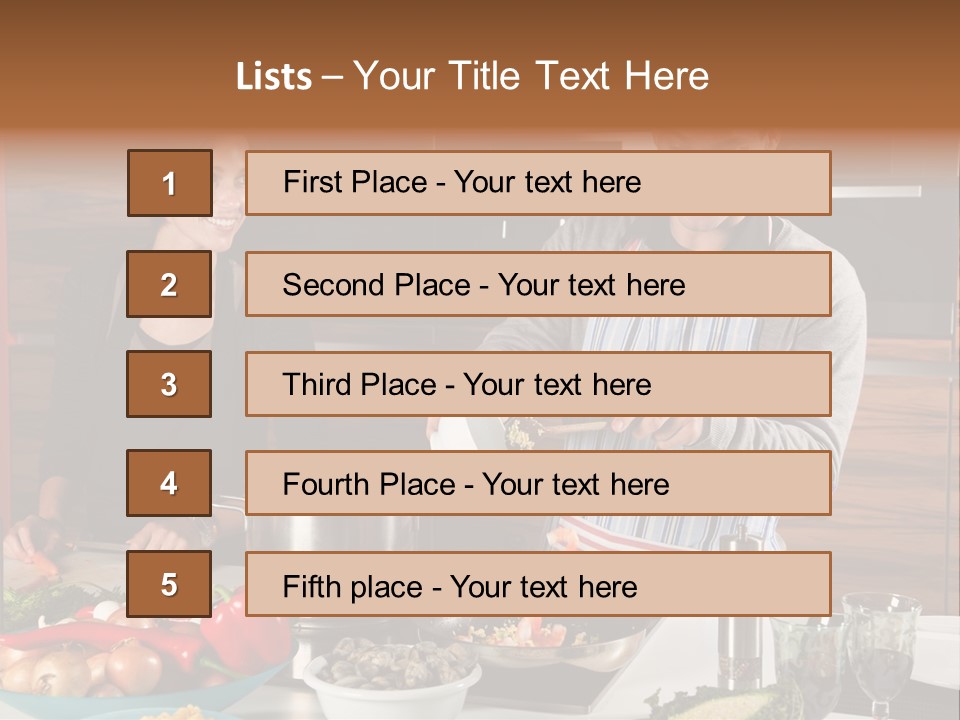 A Man And Woman Preparing Food In A Kitchen PowerPoint Template