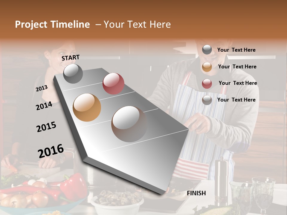 A Man And Woman Preparing Food In A Kitchen PowerPoint Template