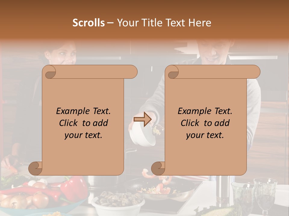 A Man And Woman Preparing Food In A Kitchen PowerPoint Template