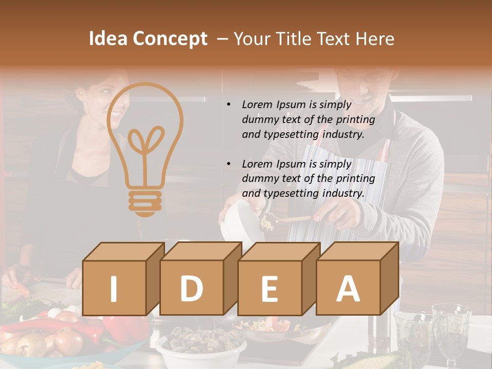 A Man And Woman Preparing Food In A Kitchen PowerPoint Template