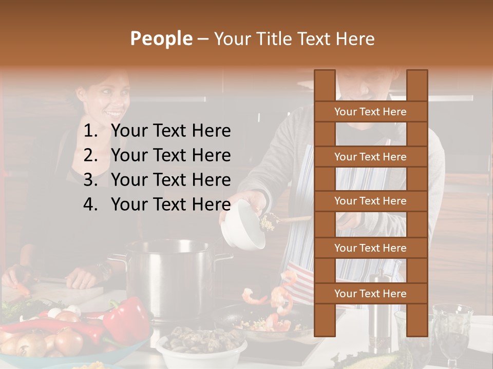 A Man And Woman Preparing Food In A Kitchen PowerPoint Template