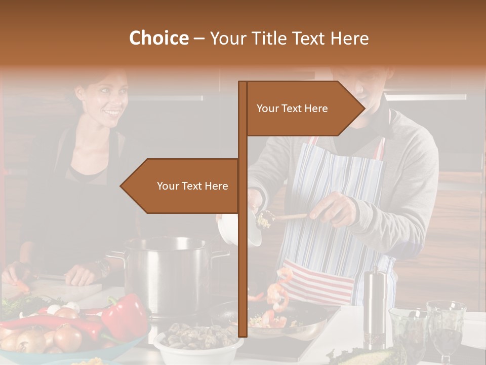A Man And Woman Preparing Food In A Kitchen PowerPoint Template
