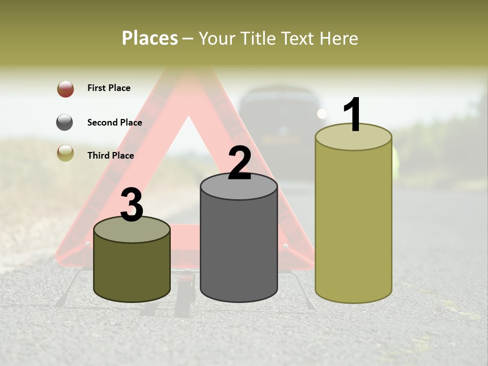 A Red Triangle Sign Sitting On The Side Of A Road PowerPoint Template