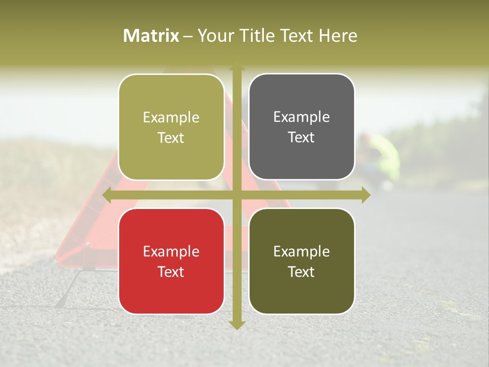 A Red Triangle Sign Sitting On The Side Of A Road PowerPoint Template