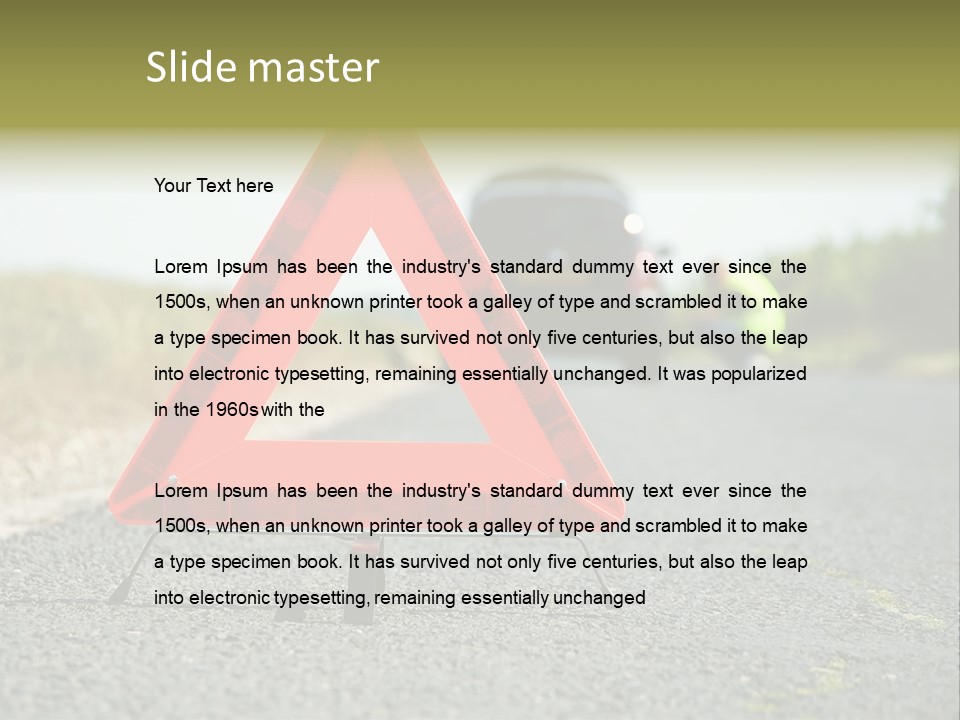 A Red Triangle Sign Sitting On The Side Of A Road PowerPoint Template