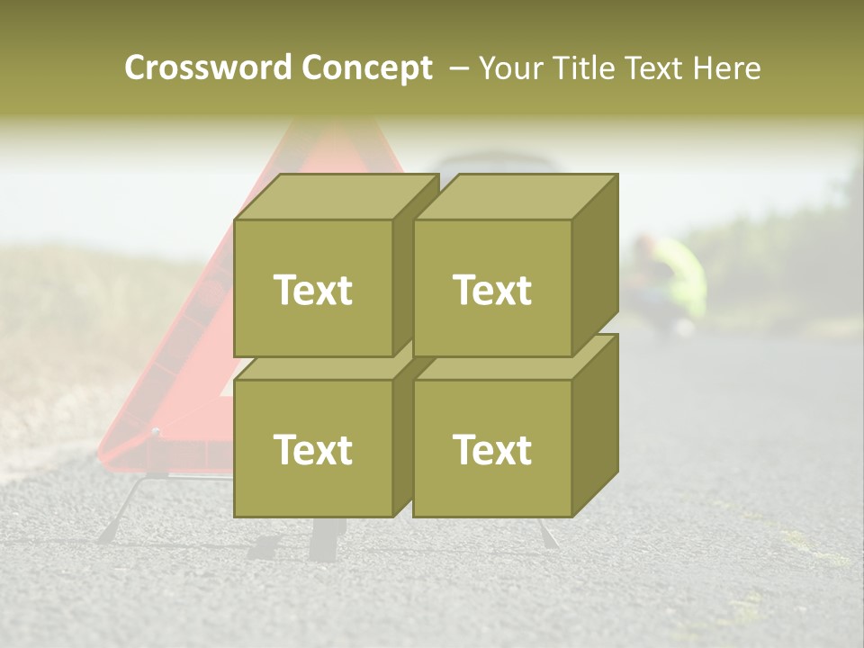 A Red Triangle Sign Sitting On The Side Of A Road PowerPoint Template