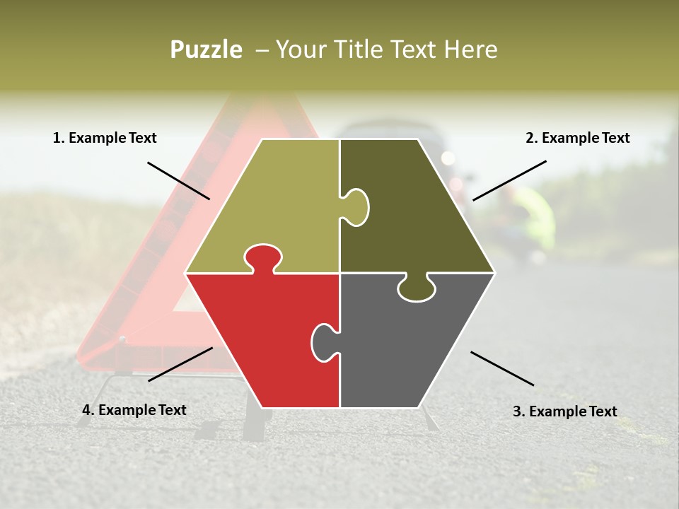 A Red Triangle Sign Sitting On The Side Of A Road PowerPoint Template