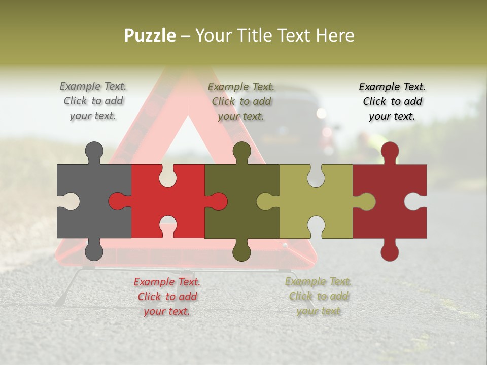 A Red Triangle Sign Sitting On The Side Of A Road PowerPoint Template