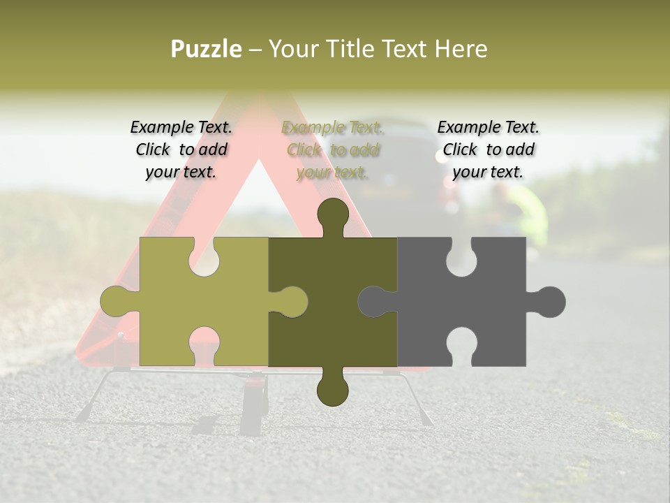 A Red Triangle Sign Sitting On The Side Of A Road PowerPoint Template