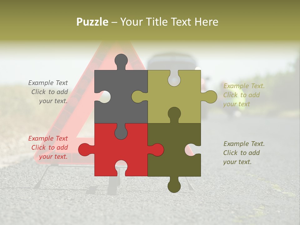 A Red Triangle Sign Sitting On The Side Of A Road PowerPoint Template