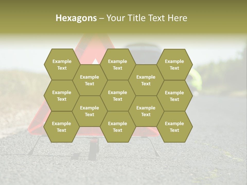 A Red Triangle Sign Sitting On The Side Of A Road PowerPoint Template