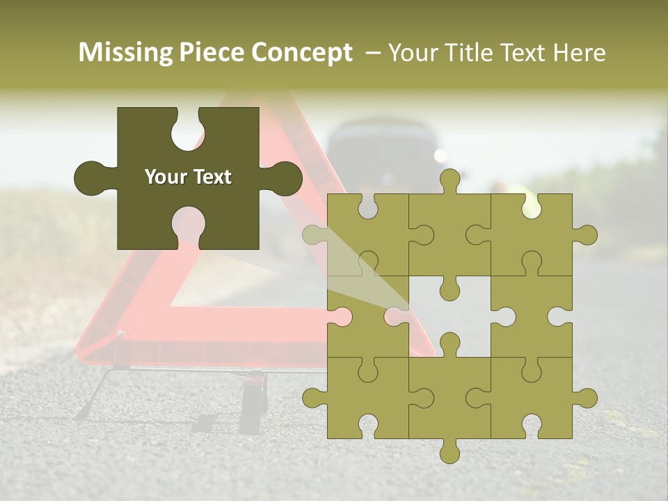 A Red Triangle Sign Sitting On The Side Of A Road PowerPoint Template