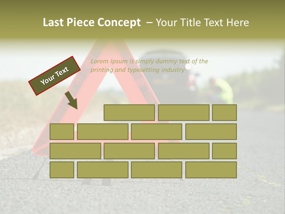 A Red Triangle Sign Sitting On The Side Of A Road PowerPoint Template