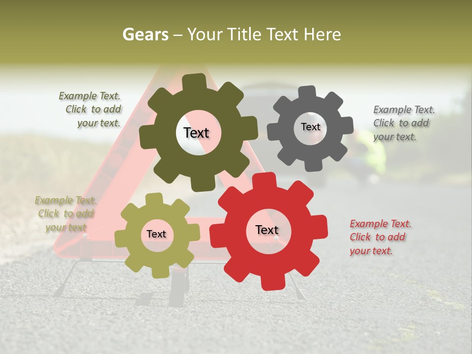 A Red Triangle Sign Sitting On The Side Of A Road PowerPoint Template