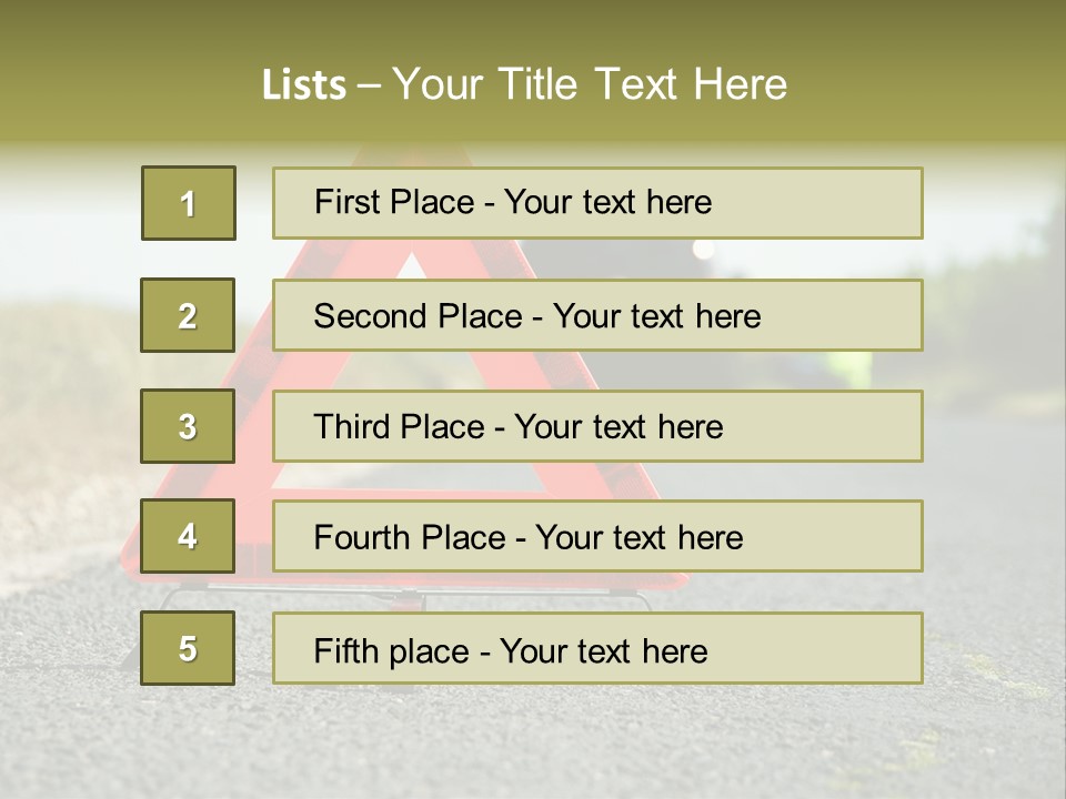 A Red Triangle Sign Sitting On The Side Of A Road PowerPoint Template