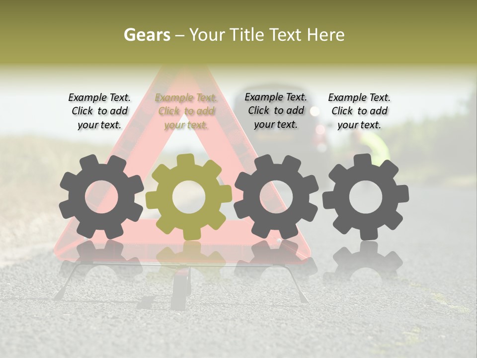 A Red Triangle Sign Sitting On The Side Of A Road PowerPoint Template