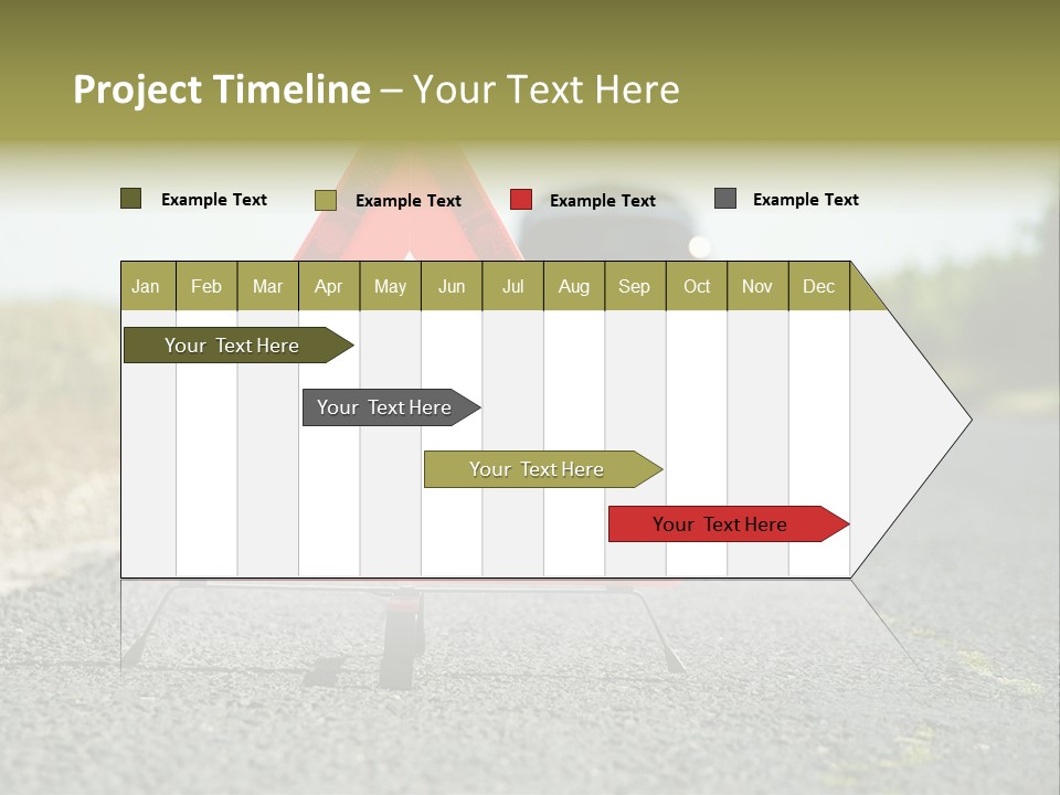 A Red Triangle Sign Sitting On The Side Of A Road PowerPoint Template