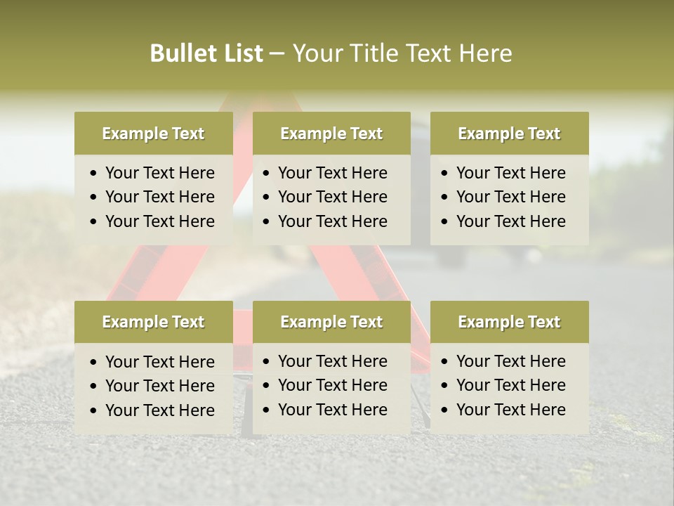 A Red Triangle Sign Sitting On The Side Of A Road PowerPoint Template