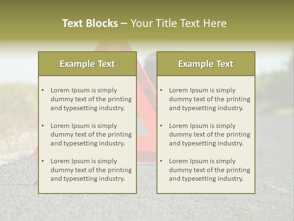 A Red Triangle Sign Sitting On The Side Of A Road PowerPoint Template