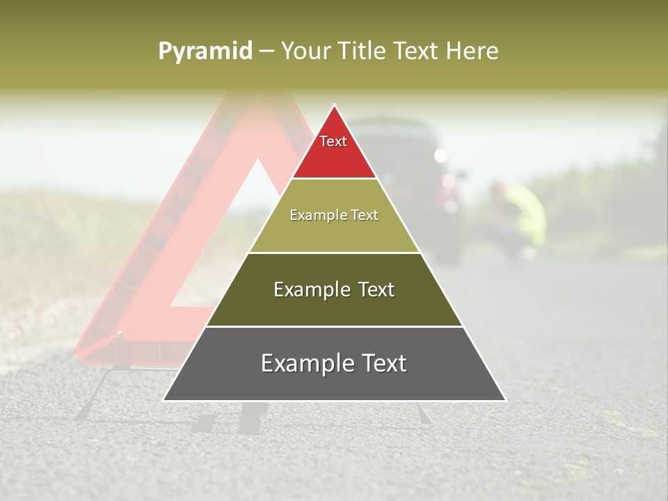 A Red Triangle Sign Sitting On The Side Of A Road PowerPoint Template