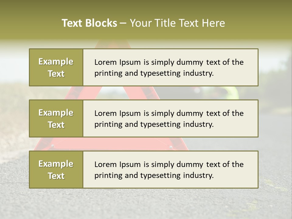 A Red Triangle Sign Sitting On The Side Of A Road PowerPoint Template
