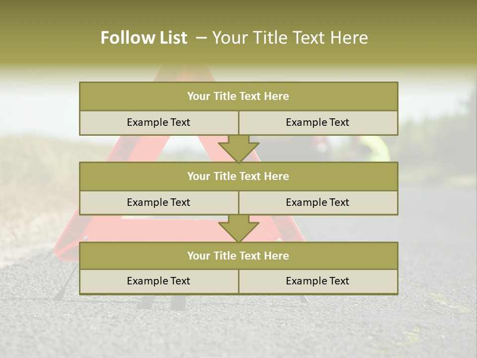 A Red Triangle Sign Sitting On The Side Of A Road PowerPoint Template