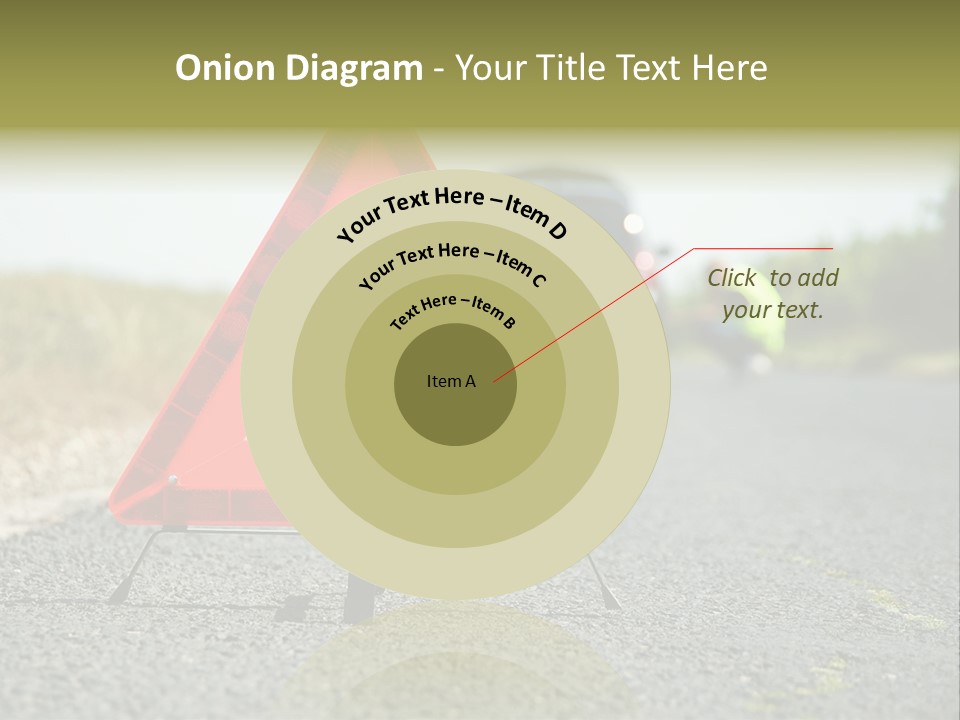 A Red Triangle Sign Sitting On The Side Of A Road PowerPoint Template