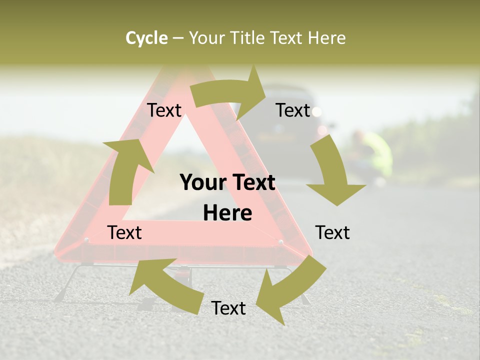 A Red Triangle Sign Sitting On The Side Of A Road PowerPoint Template