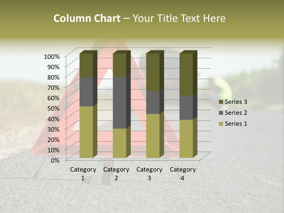 A Red Triangle Sign Sitting On The Side Of A Road PowerPoint Template