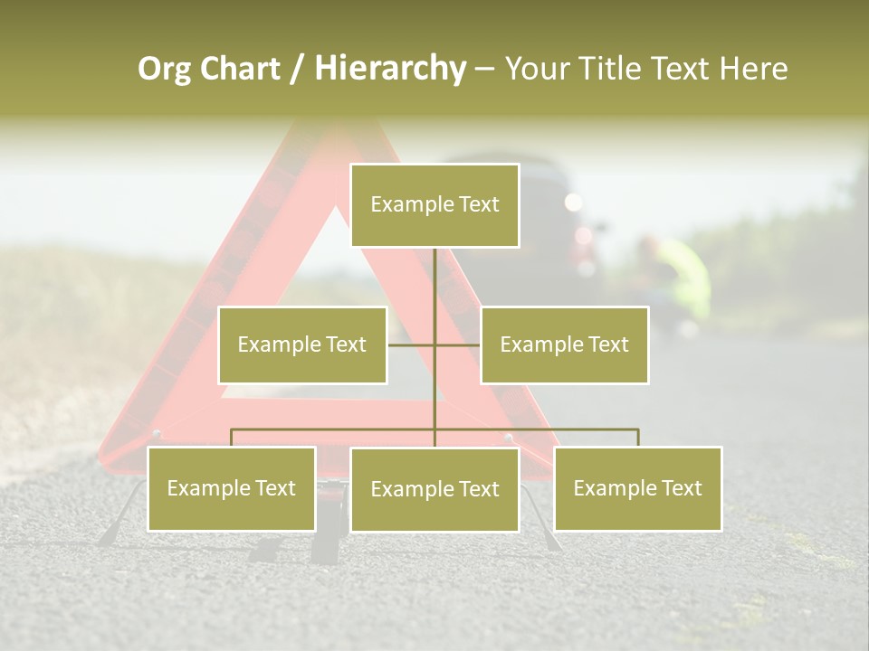 A Red Triangle Sign Sitting On The Side Of A Road PowerPoint Template