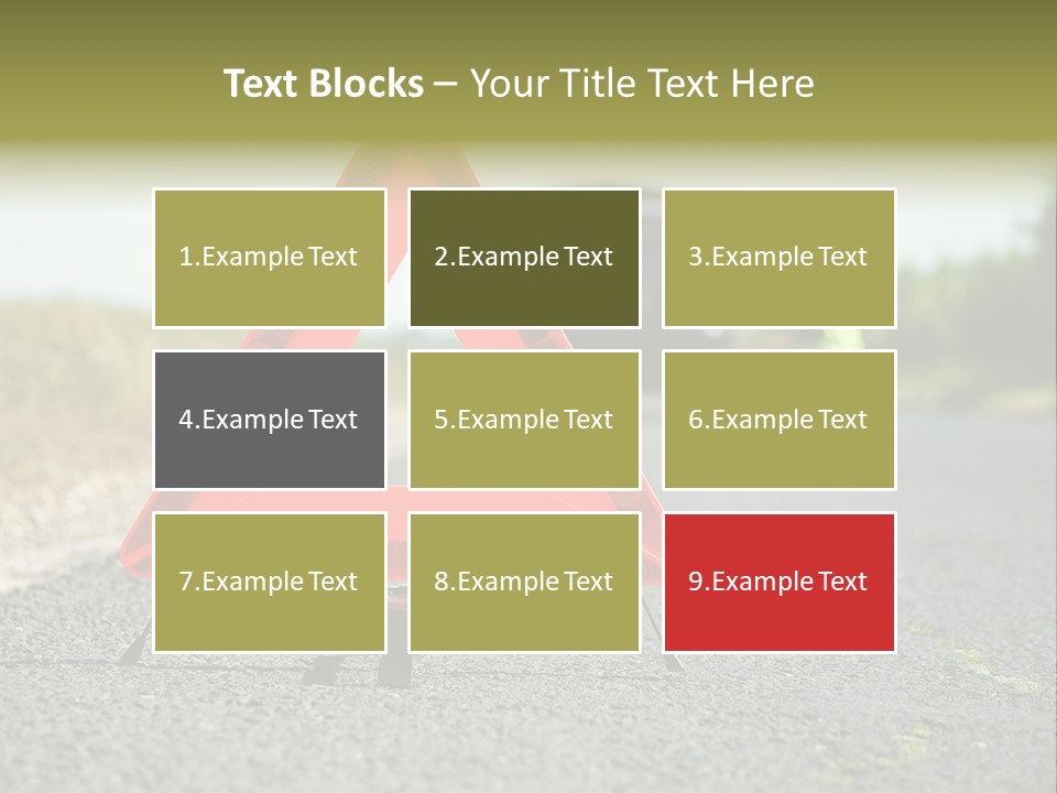 A Red Triangle Sign Sitting On The Side Of A Road PowerPoint Template