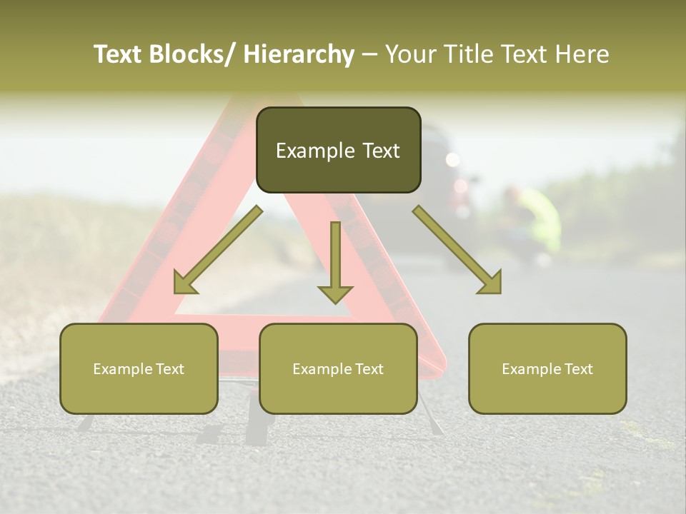 A Red Triangle Sign Sitting On The Side Of A Road PowerPoint Template
