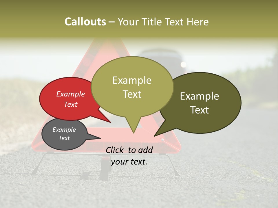 A Red Triangle Sign Sitting On The Side Of A Road PowerPoint Template