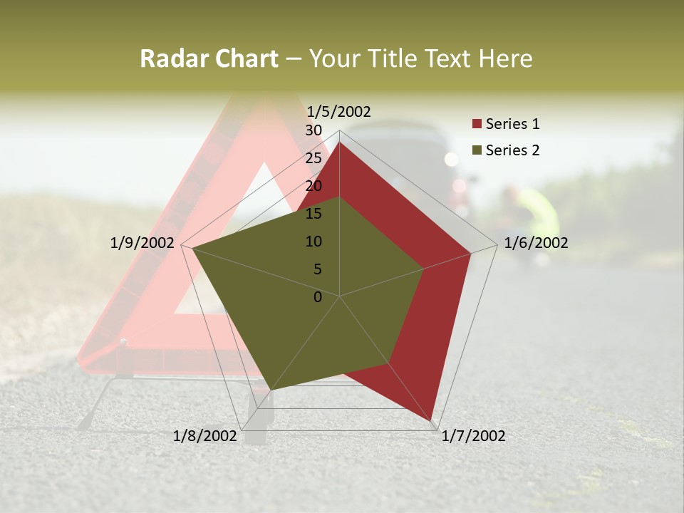 A Red Triangle Sign Sitting On The Side Of A Road PowerPoint Template