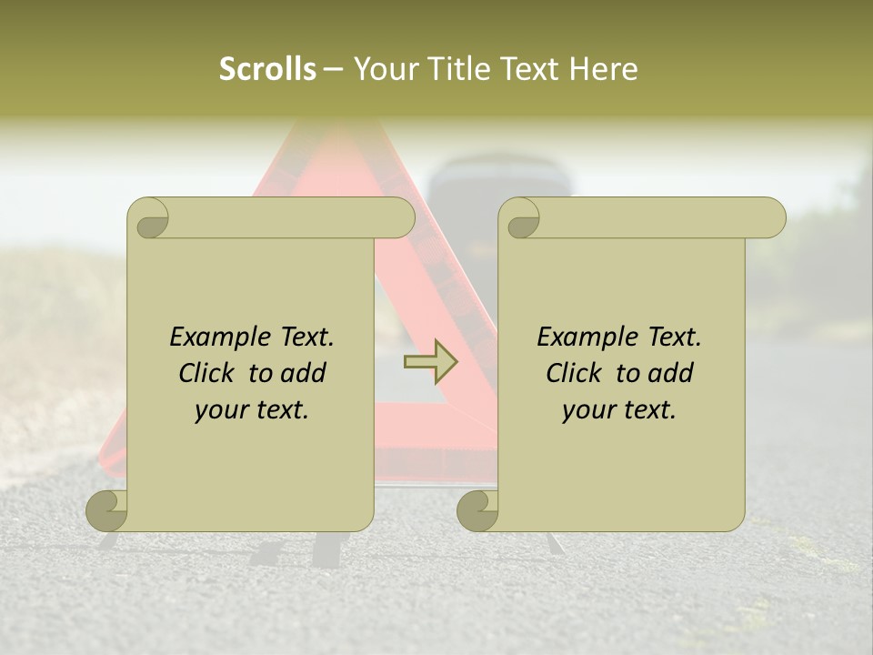 A Red Triangle Sign Sitting On The Side Of A Road PowerPoint Template