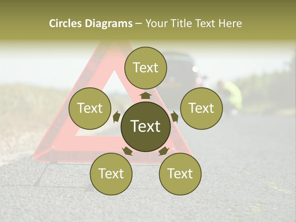 A Red Triangle Sign Sitting On The Side Of A Road PowerPoint Template