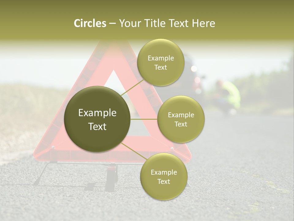 A Red Triangle Sign Sitting On The Side Of A Road PowerPoint Template