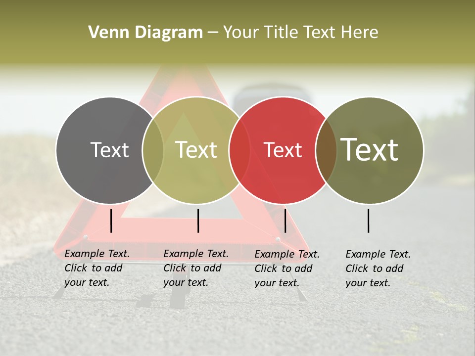 A Red Triangle Sign Sitting On The Side Of A Road PowerPoint Template
