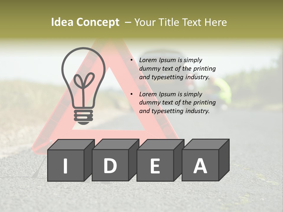 A Red Triangle Sign Sitting On The Side Of A Road PowerPoint Template