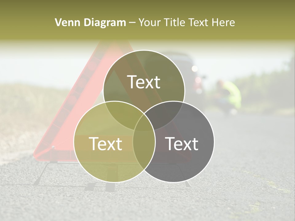 A Red Triangle Sign Sitting On The Side Of A Road PowerPoint Template