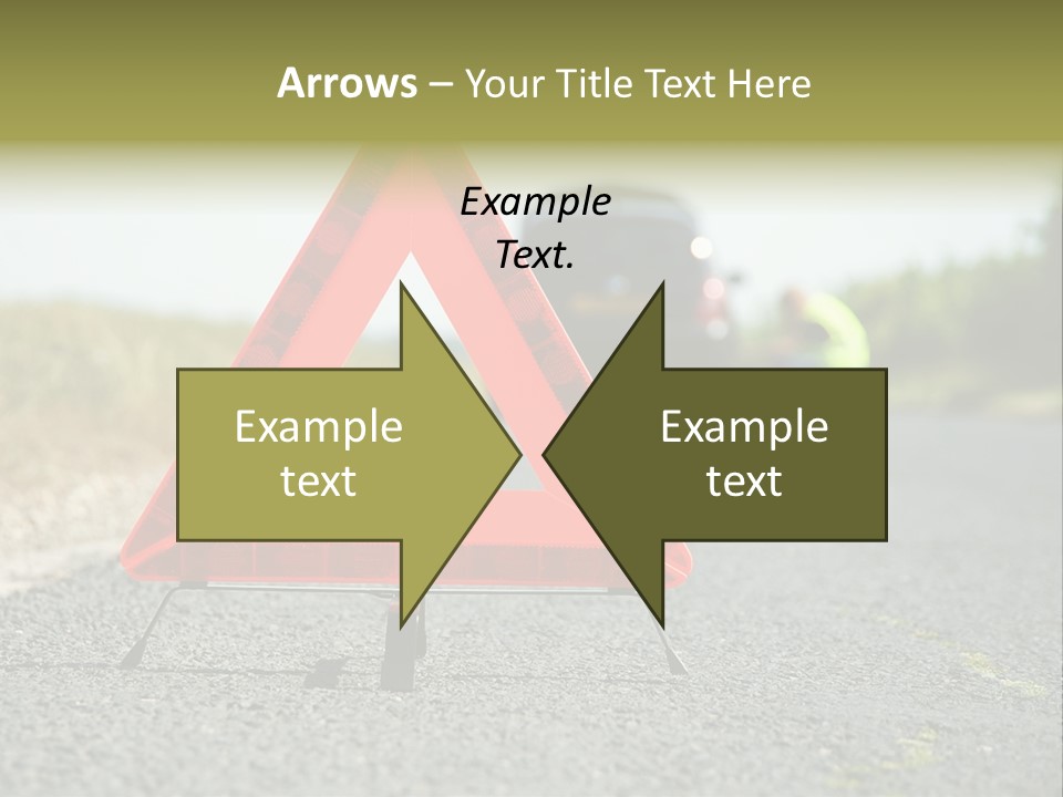 A Red Triangle Sign Sitting On The Side Of A Road PowerPoint Template