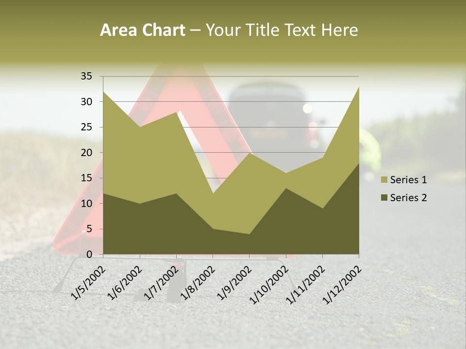A Red Triangle Sign Sitting On The Side Of A Road PowerPoint Template