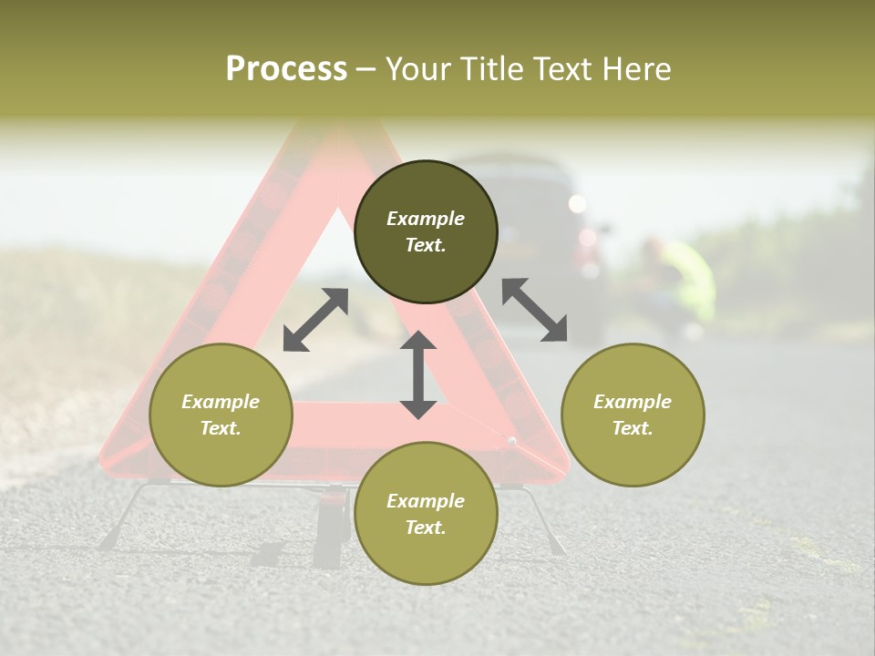 A Red Triangle Sign Sitting On The Side Of A Road PowerPoint Template