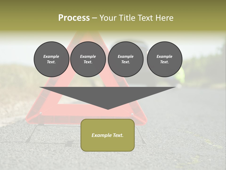 A Red Triangle Sign Sitting On The Side Of A Road PowerPoint Template