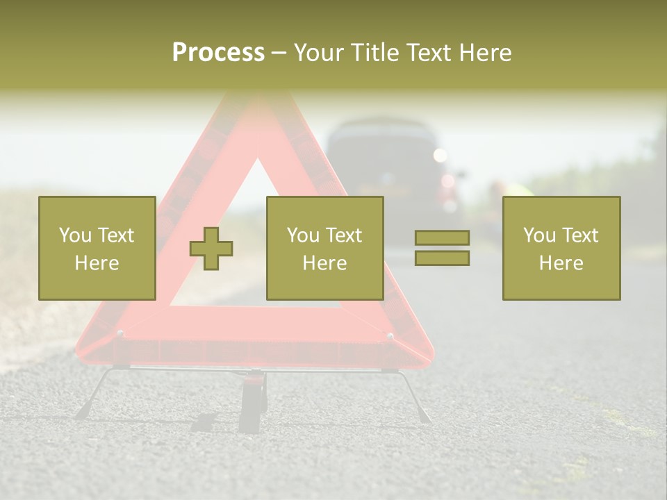 A Red Triangle Sign Sitting On The Side Of A Road PowerPoint Template