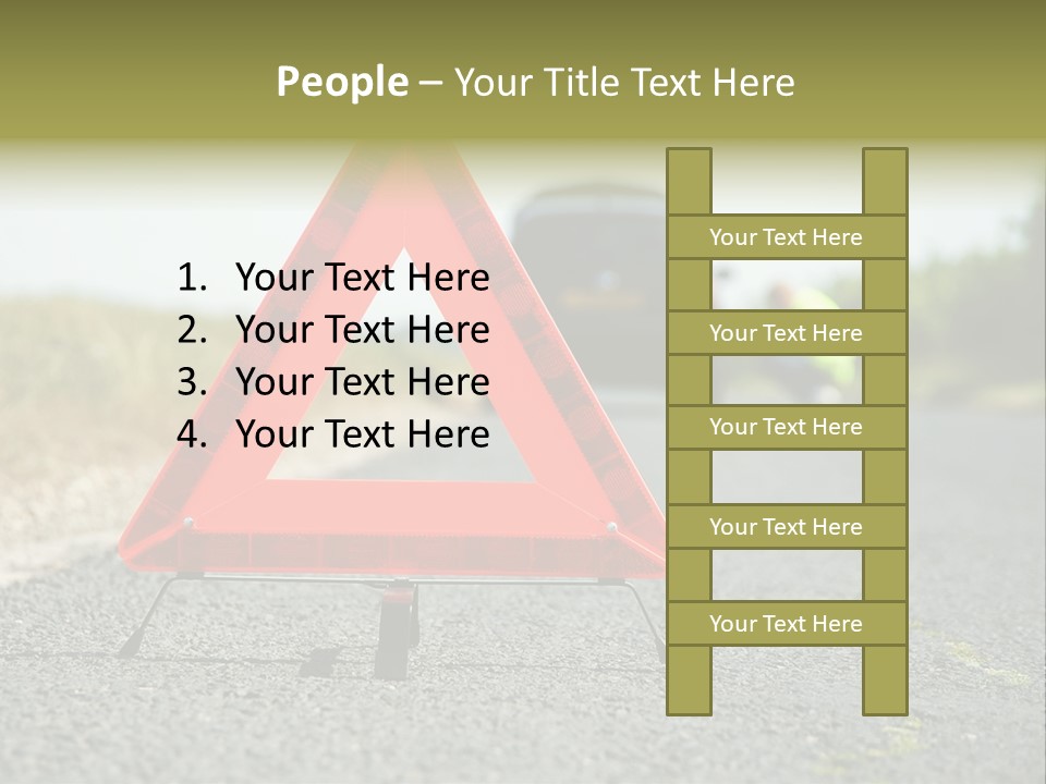 A Red Triangle Sign Sitting On The Side Of A Road PowerPoint Template