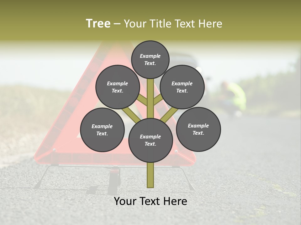 A Red Triangle Sign Sitting On The Side Of A Road PowerPoint Template