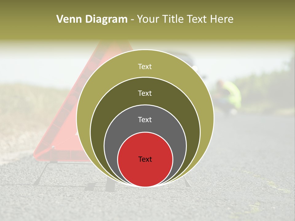 A Red Triangle Sign Sitting On The Side Of A Road PowerPoint Template