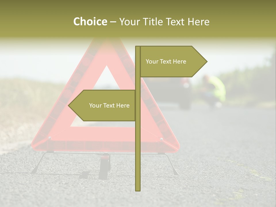 A Red Triangle Sign Sitting On The Side Of A Road PowerPoint Template