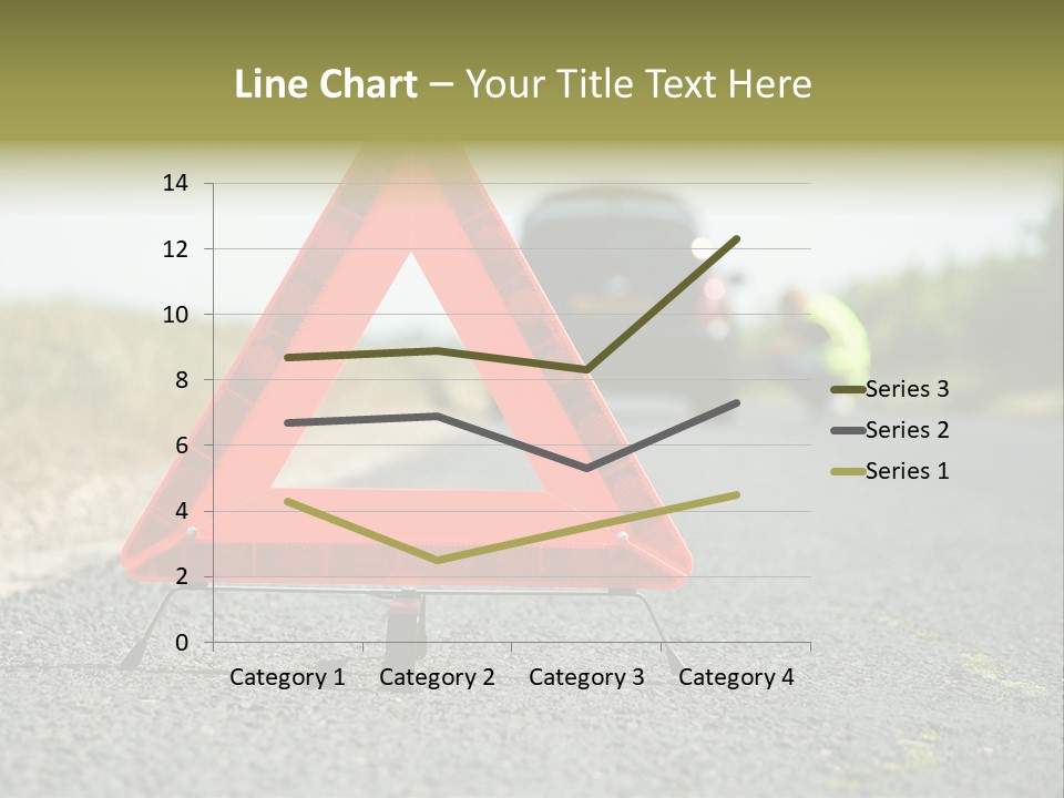 A Red Triangle Sign Sitting On The Side Of A Road PowerPoint Template